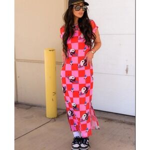 LALA Mad About Your Dress in Cosmic Cowgirl Yin Yang Cowboy Checker Mesh Maxi 2X